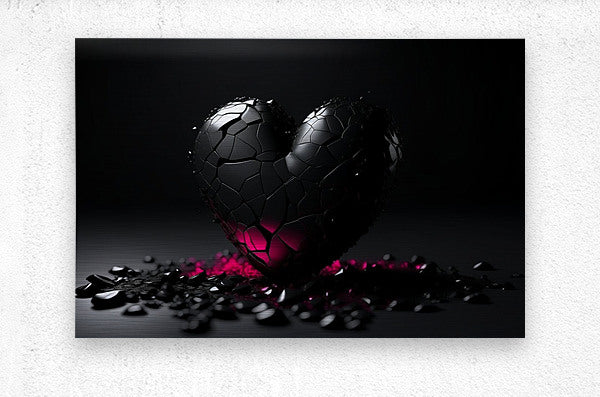 Brushed Metal Print Black Heart Wall Art