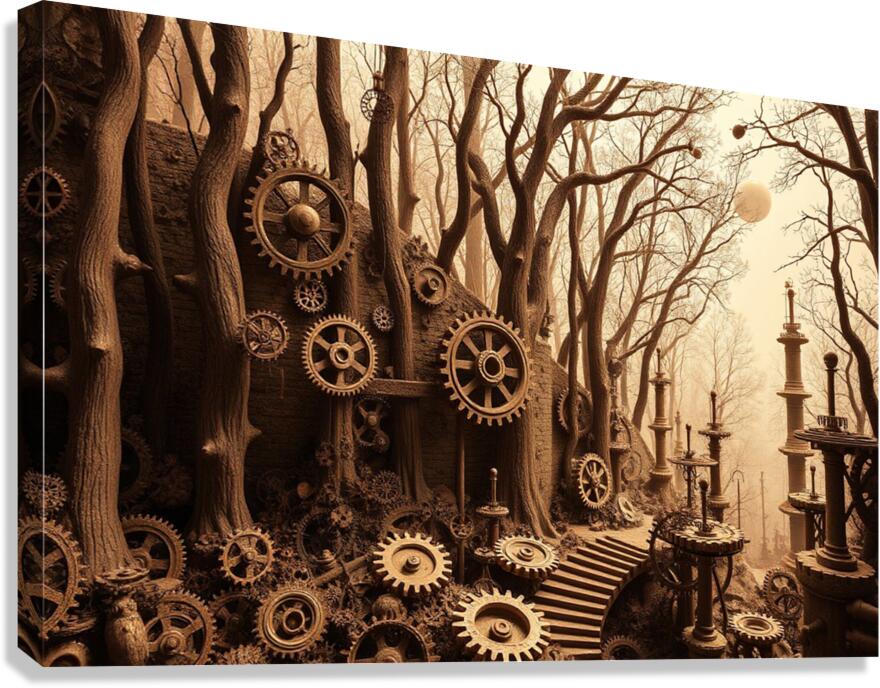 Giclée Stretched Canvas Print Steampunk Forest Wall Art