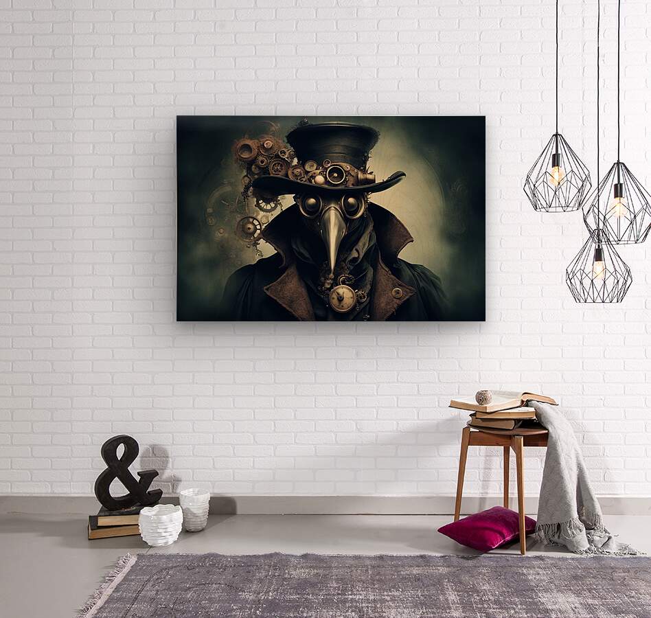 Wood Print Steampunk Plague Doctor Wall Art