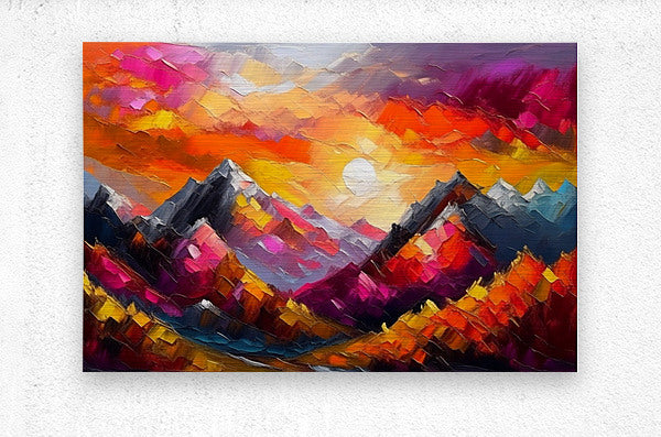 Brushed Metal Print Mountain Sunset Wall Art
