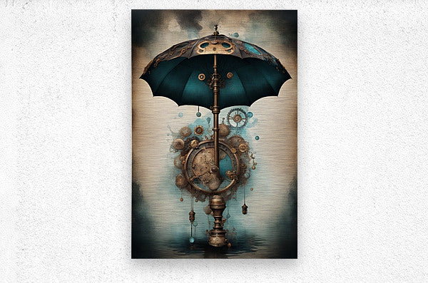 Brushed Metal Print Steampunk Umbrella Wall Art