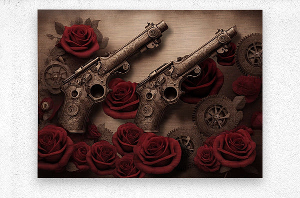 Brushed Metal Print Steampunk Floral Wall Art