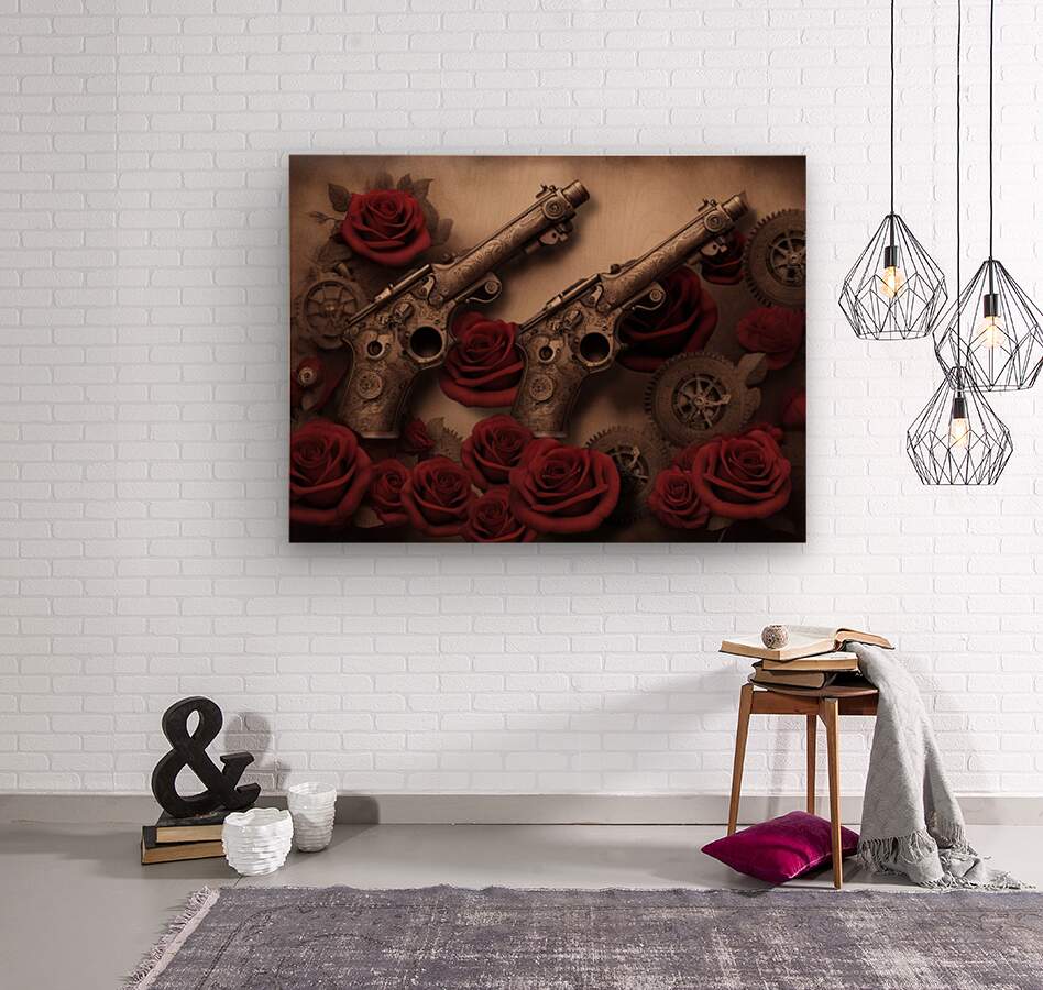 Wood Print Steampunk Floral Wall Art