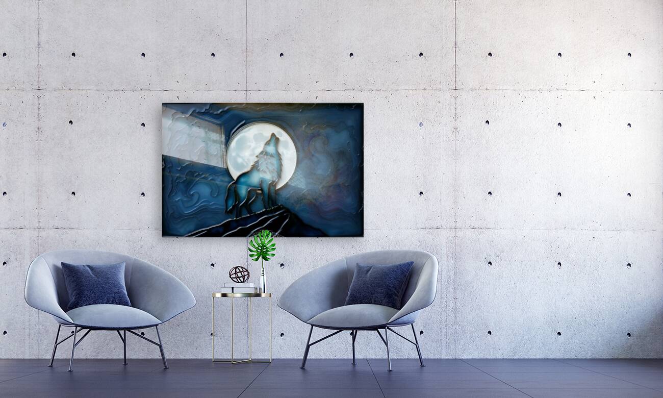 Acrylic Print Mockup Blue Wolf Wall Art