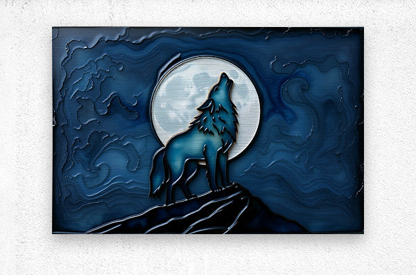 Brushed Metal Print Blue Wolf Wall Art