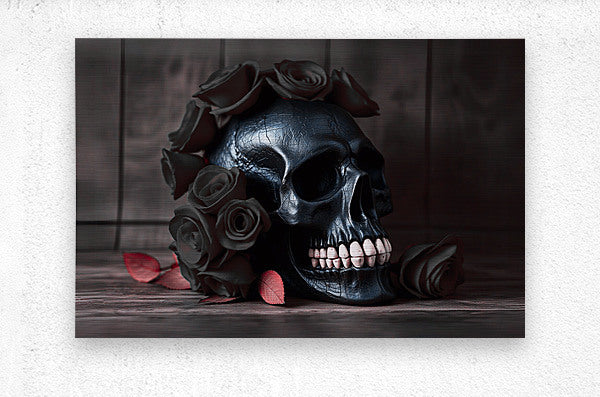 Brushed Metal Print Black Skull Wall Art