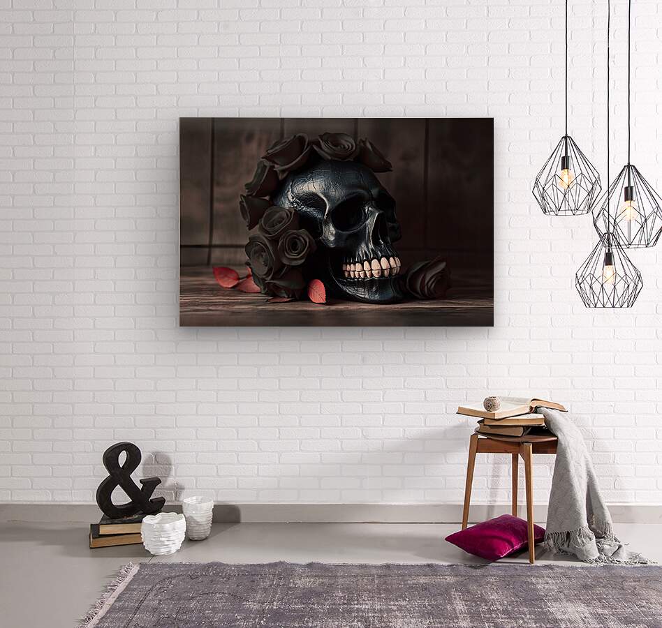 Wood Print Black Skull Wall Art