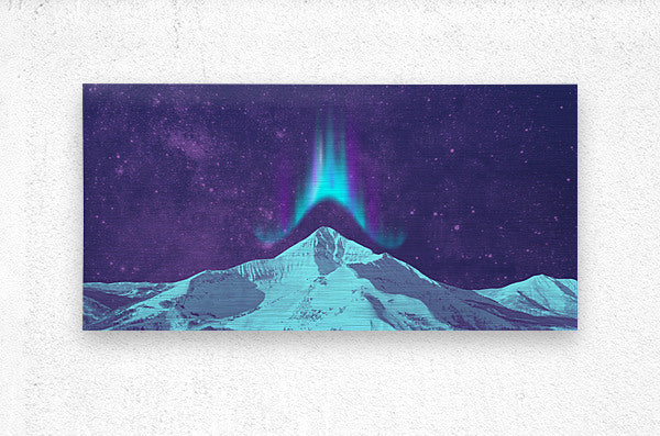 Brushed Metal Print Mountain Northern Lights Wall Art