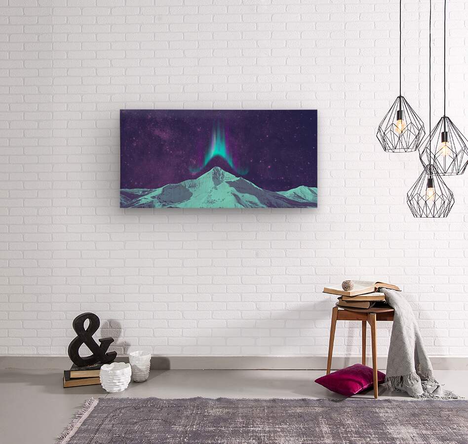 Wood Print Mountain Northern Lights Wall Art