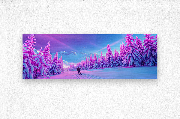 Brushed Metal Print Trippy Skiing Wall Art