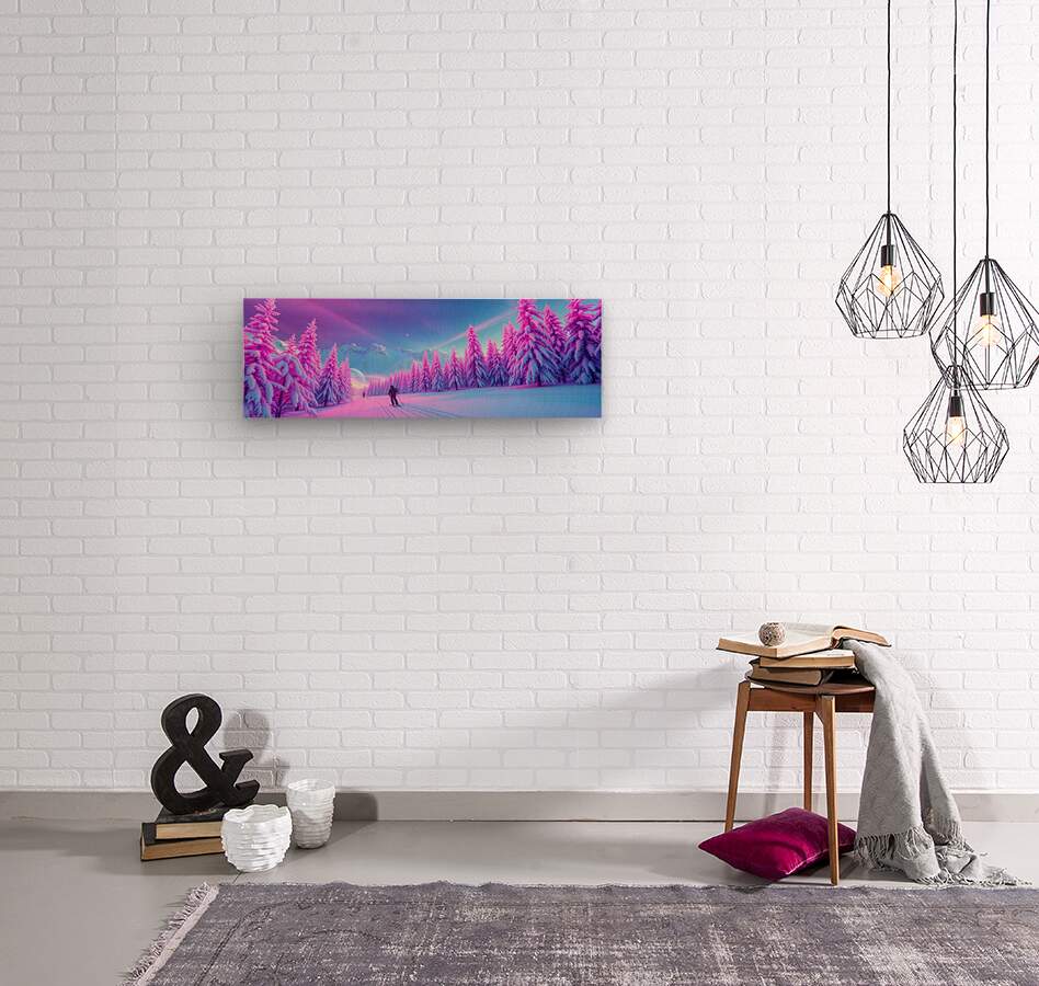 Wood Print Trippy Skiing Wall Art