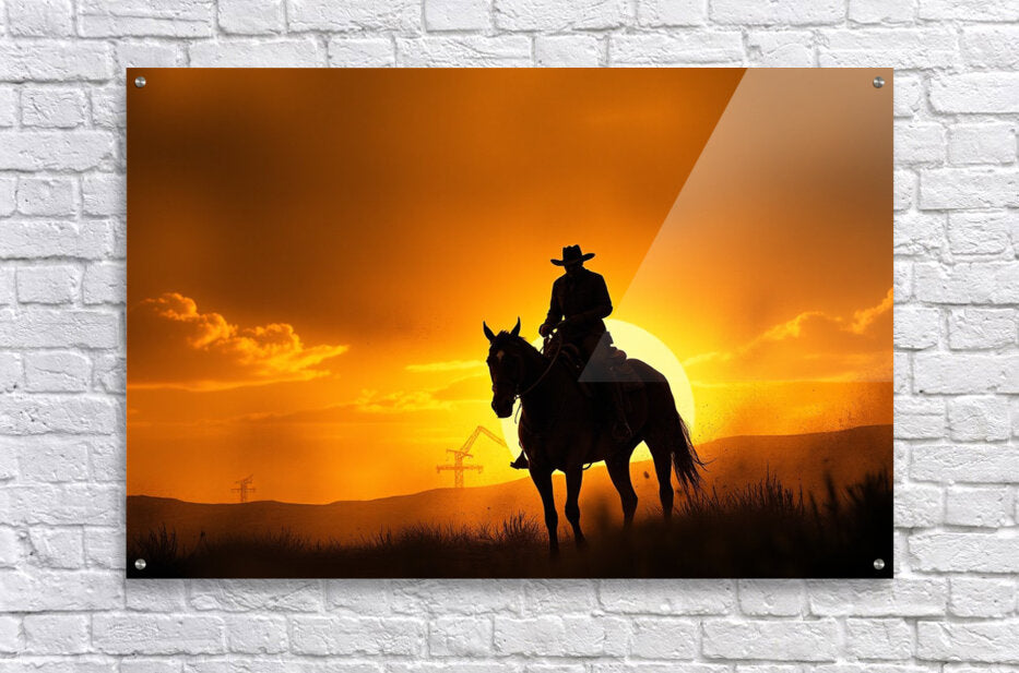 Acrylic Print Texas Cowboy Sunset Wall Art