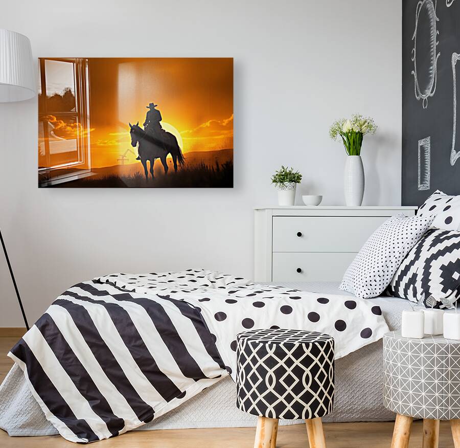 Acrylic Print Mockup Texas Cowboy Sunset Wall Art