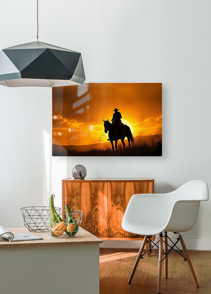 HD Sublimation Metal Print Texas Cowboy Sunset Wall Art