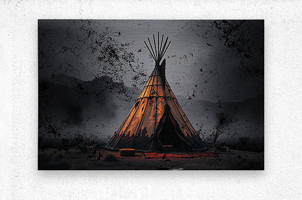 Brushed Metal Print Native American Teepee Wall Art