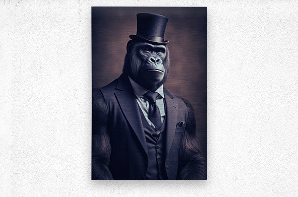 Brushed Metal Print Gorilla In Suit Wall Art
