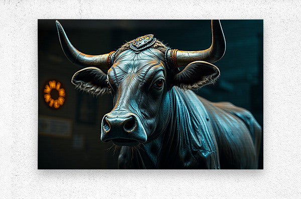 Brushed Metal Print Leather Bull Wall Art