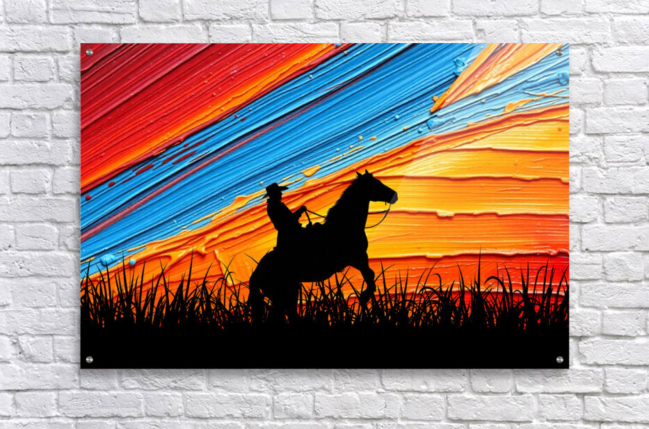 Acrylic Print Cowboy Sunset Wall Art