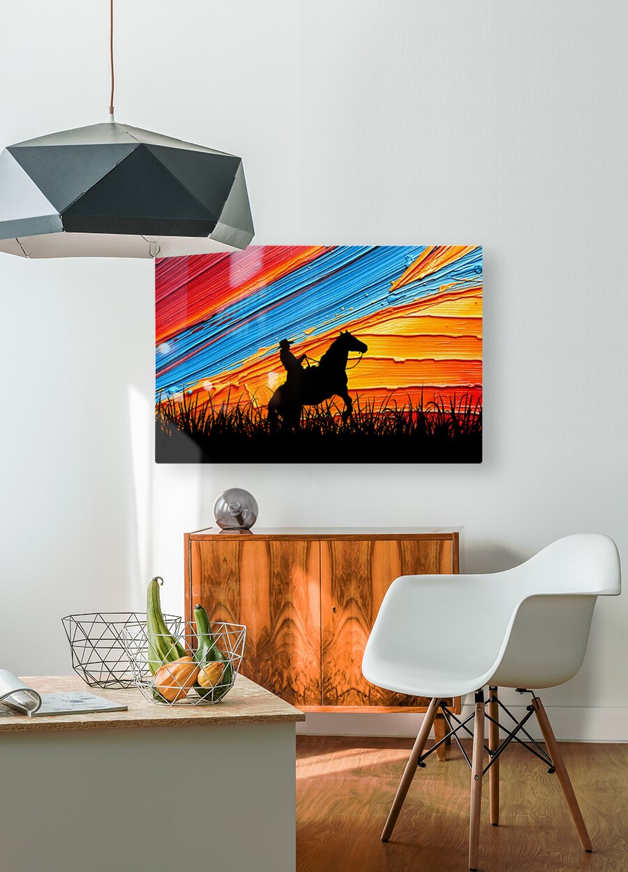 HD Sublimation Metal Print Cowboy Sunset Wall Art