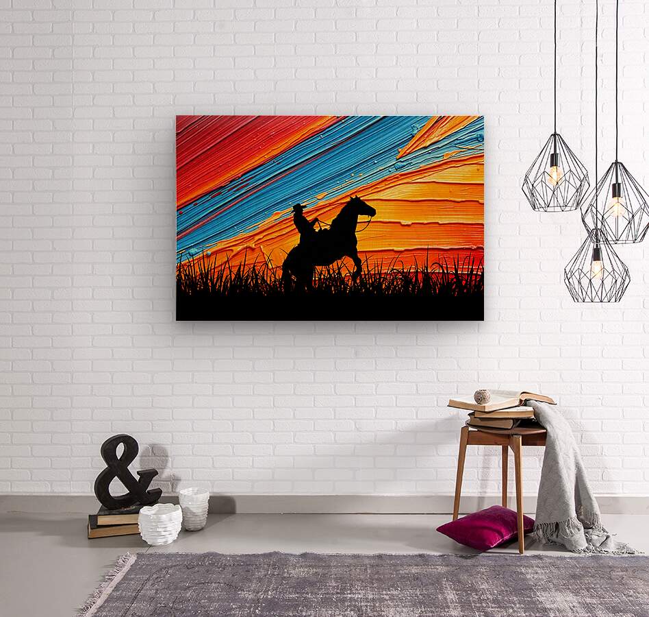 Wood Print Cowboy Sunset Wall Art