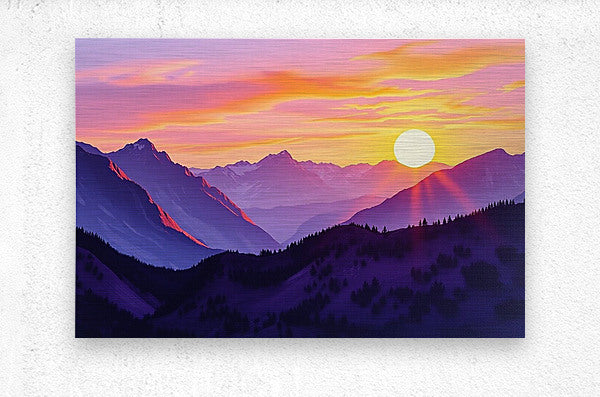 Brushed Metal Print Purple Mountain Sunset Wall Art