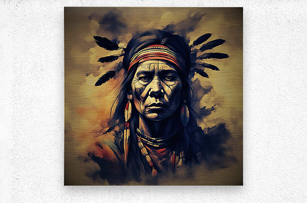 Brushed Metal Print Watercolor Native American Wall Art