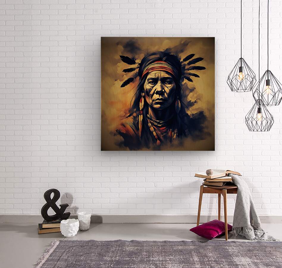 Wood Print Watercolor Native American Wall Art