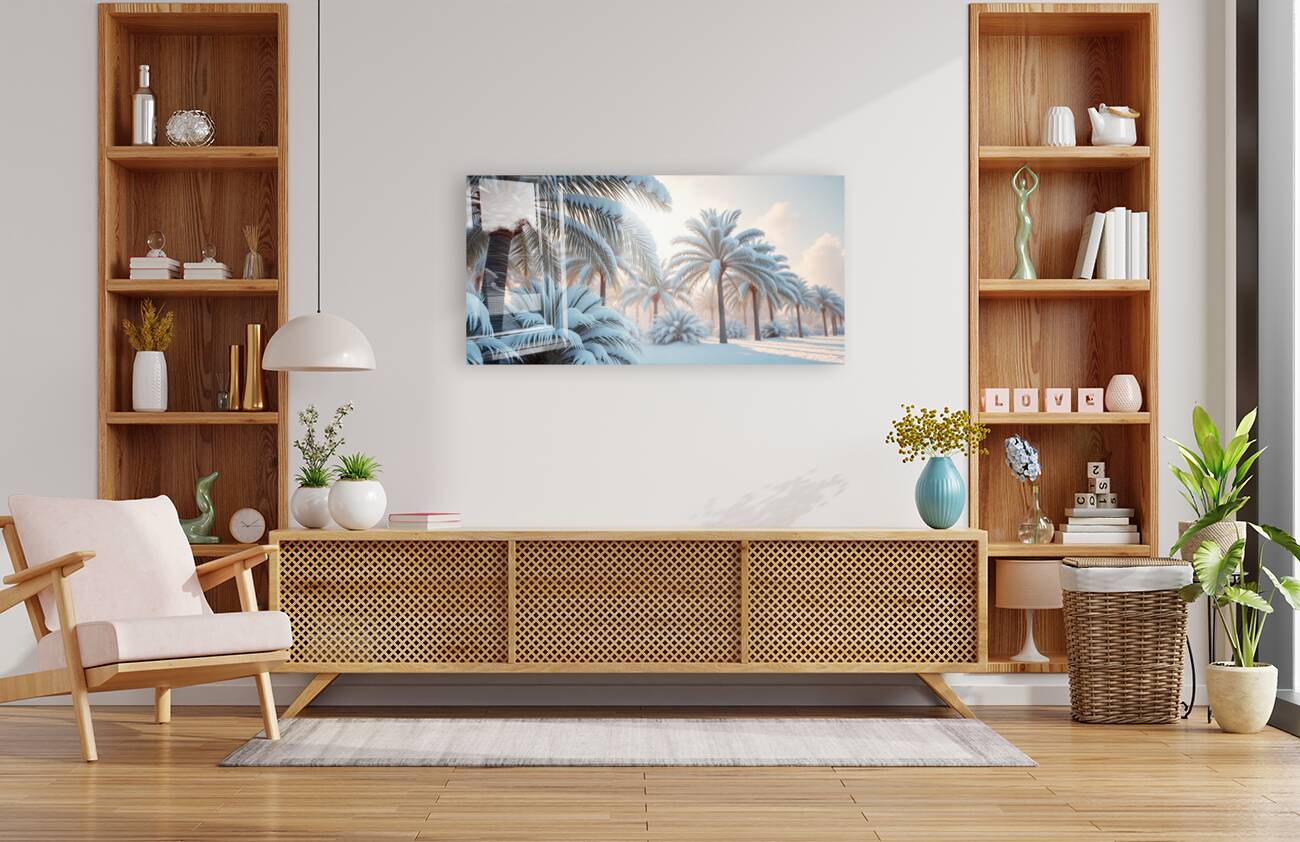 Acrylic Print Mockup Snowy Palm Trees Wall Art