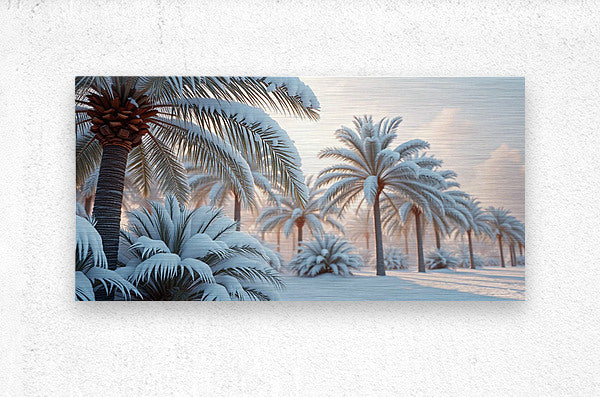 Brushed Metal Print Snowy Palm Trees Wall Art