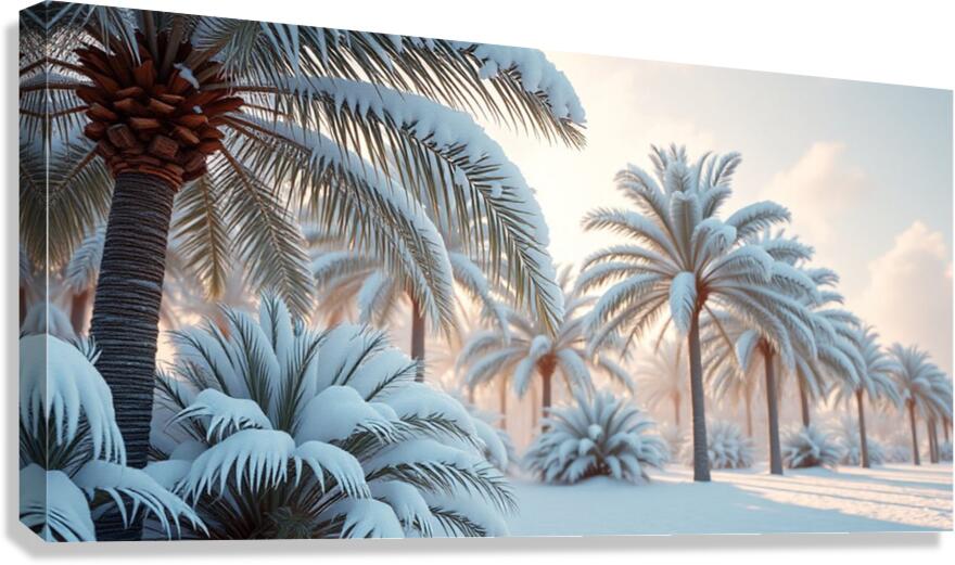 Giclée Stretched Canvas Print Snowy Palm Trees