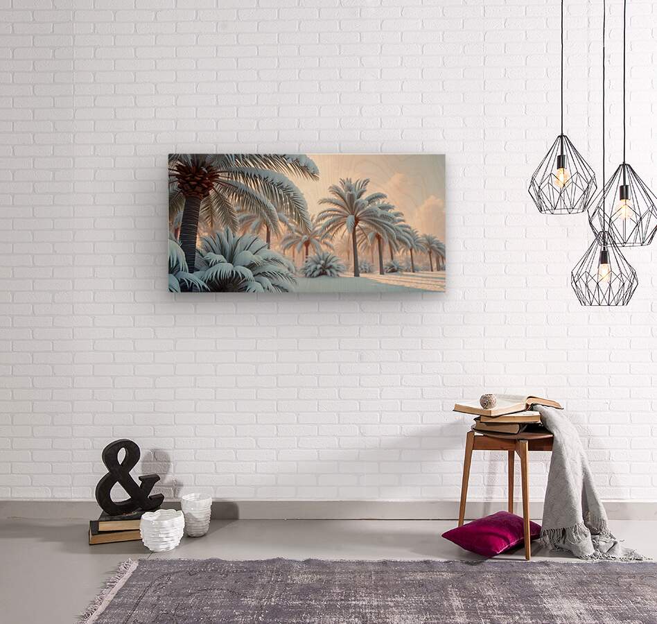 Wood Print Snowy Palm Trees Wall Art