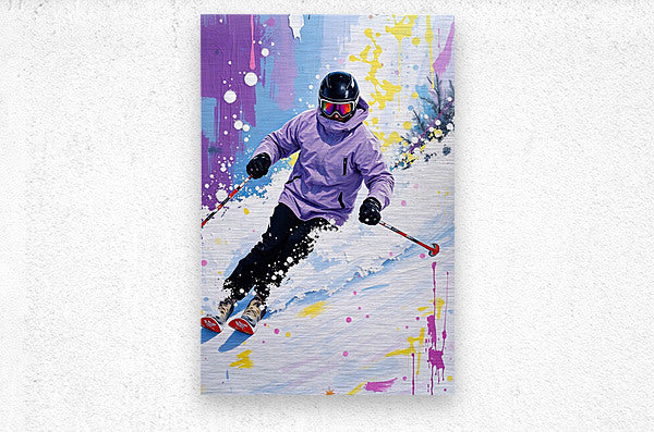 Brushed Metal Print Purple Skier Wall Art