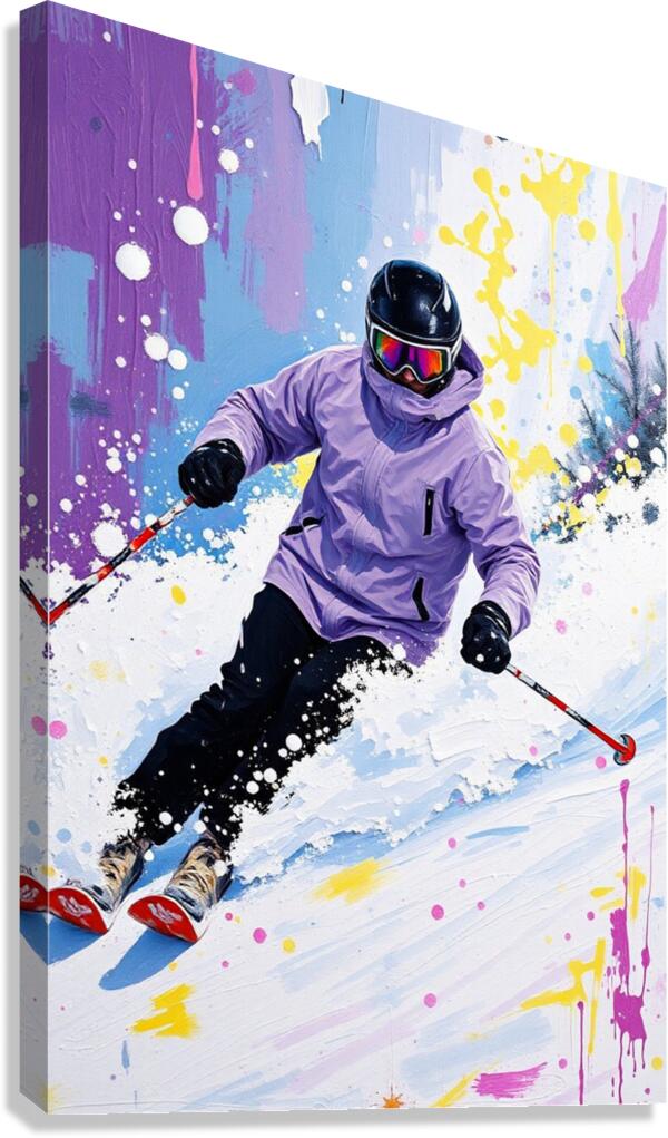 Giclée Stretched Canvas Print Purple Skier Wall Art
