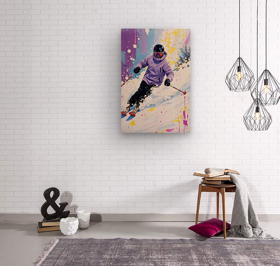 Wood Print Purple Skier Wall Art