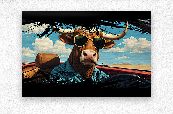  Brushed Metal Print Funny Bull Wall Art