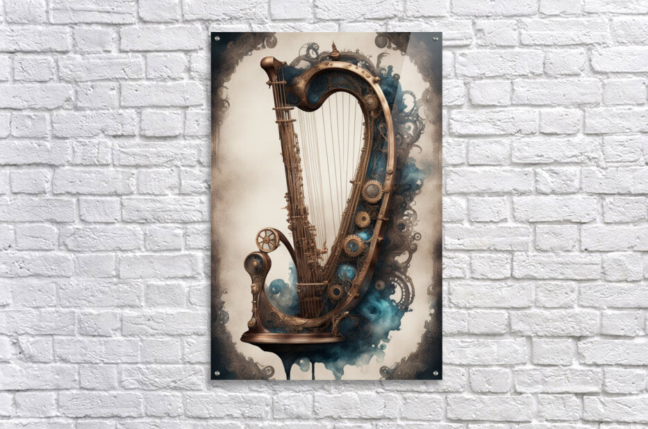 Acrylic Print Steampunk Guitar Watercolor Wall Art