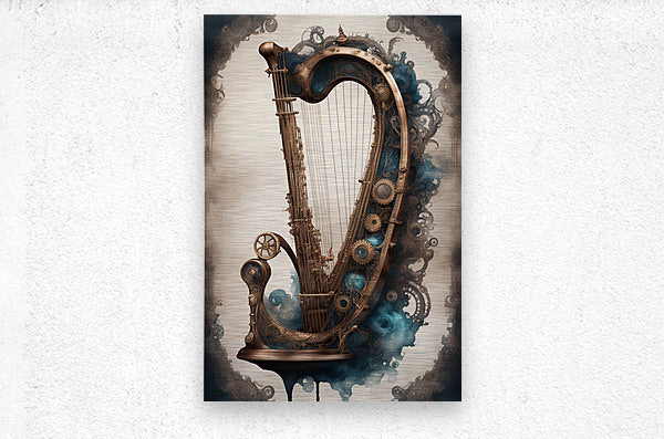  Brushed Metal Print Steampunk Guitar Watercolor Wall Art