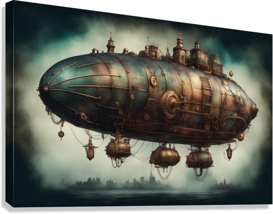  Giclée Stretched Canvas Print Steampunk Blimp Wall Art