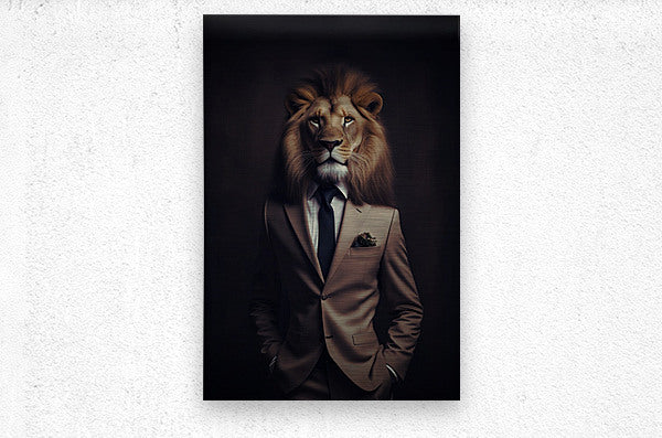  Brushed Metal Print Sharp Dressed Lion Wall Art