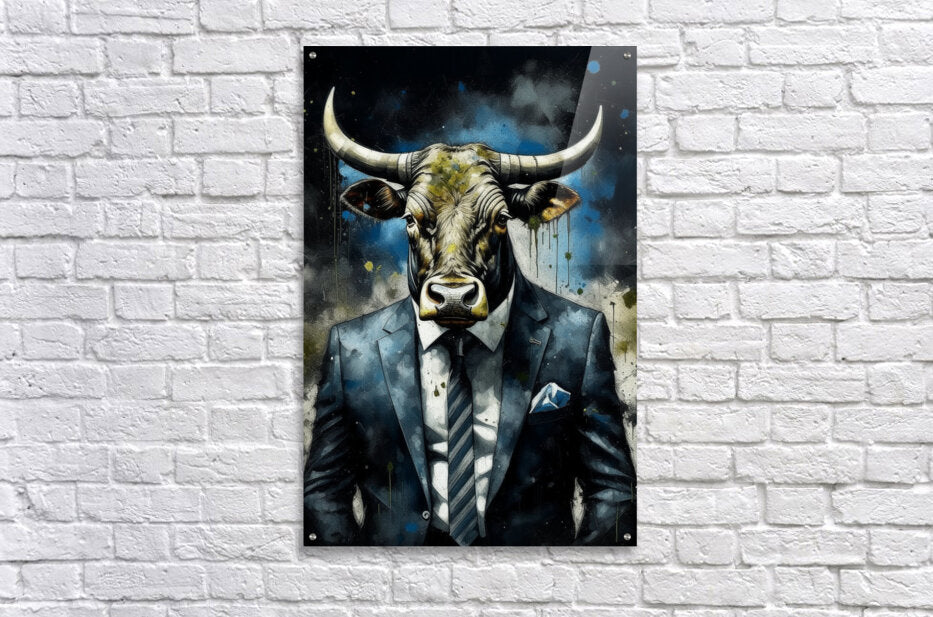  Acrylic Print Watercolor Bull In Suit Wall Art