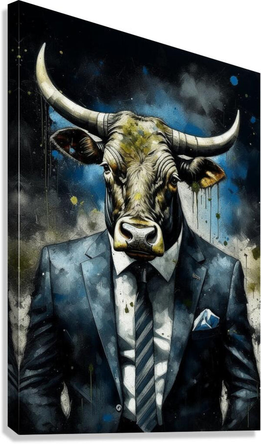 Giclée Stretched Canvas Print  Watercolor Bull In Suit Wall Art