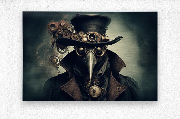 Brushed Metal Print Steampunk Plague Doctor Wall  Art