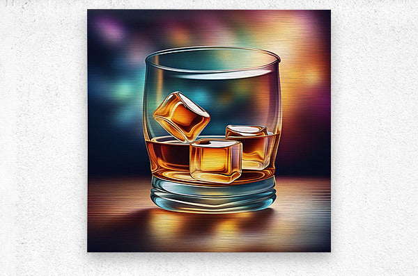  Brushed Metal Print Whiskey Glass Wall Art