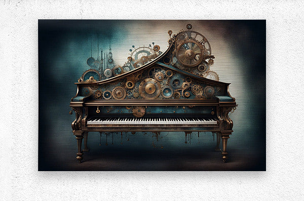  Brushed Metal Print Watercolor Steampunk Piano Wall Art