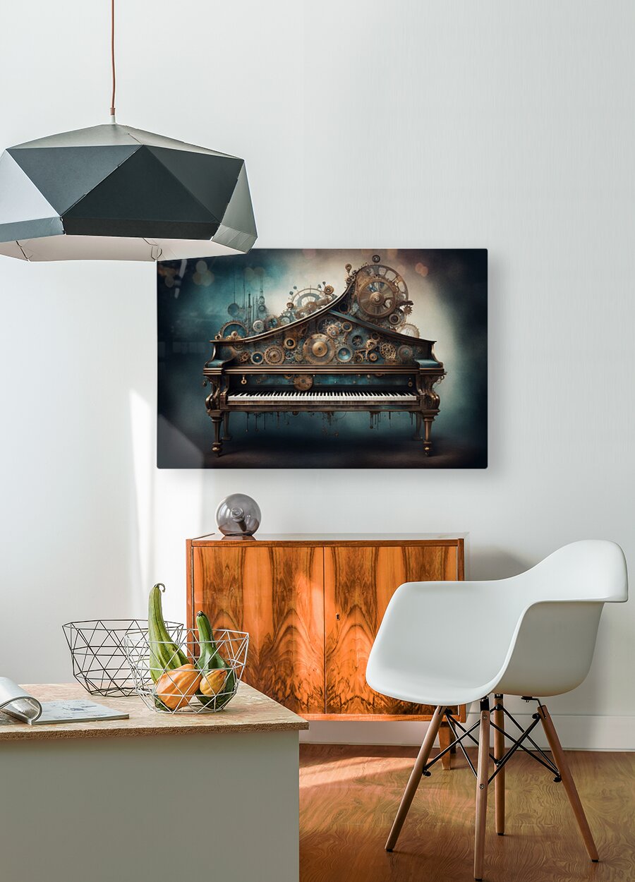  HD Sublimation Metal Print Watercolor Steampunk Piano Wall Art