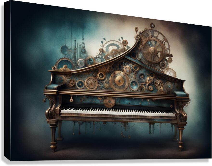  Giclée Stretched Canvas Print Watercolor Steampunk Piano Wall Art