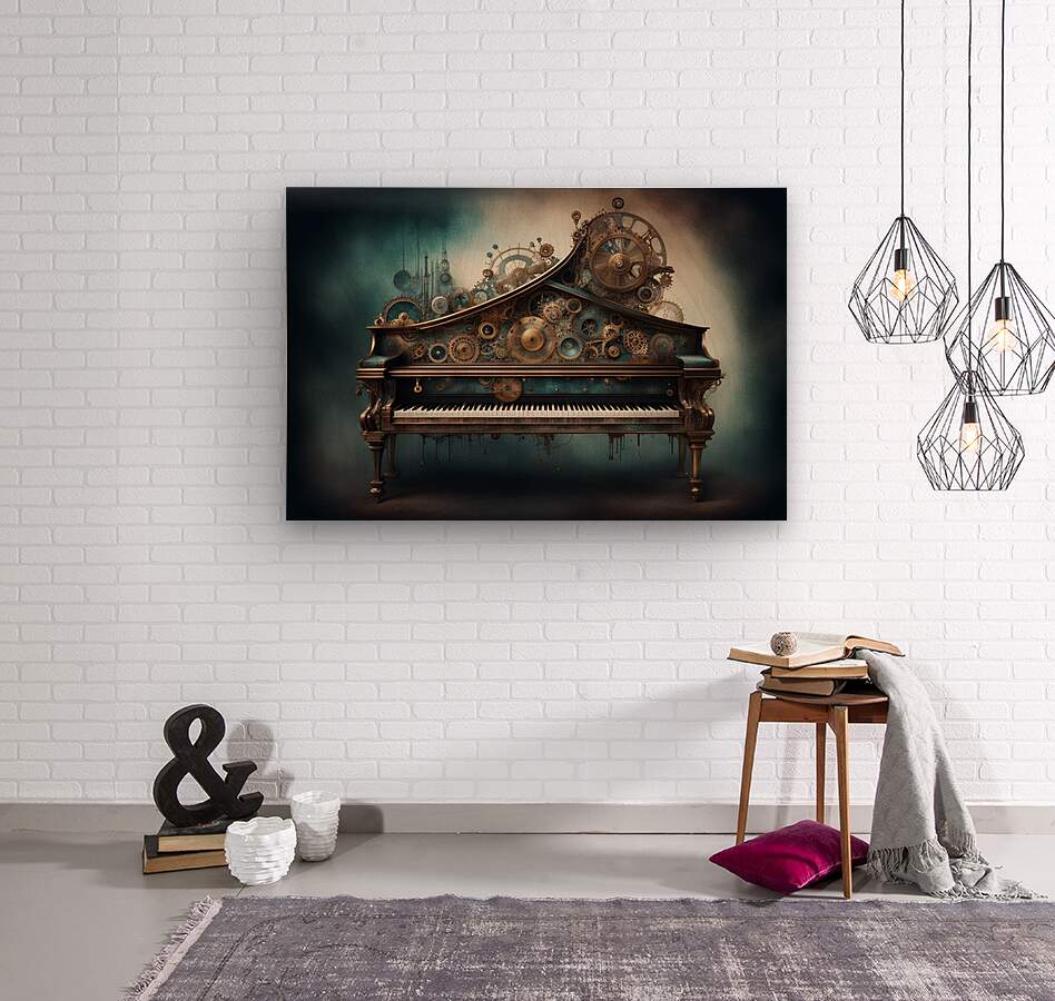  Wood Print Watercolor Steampunk Piano Wall Art