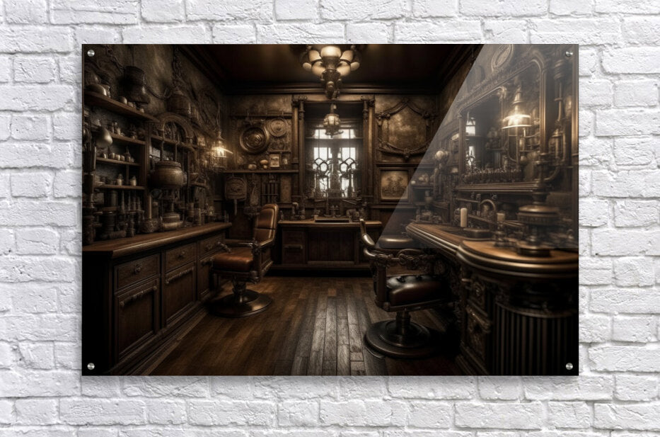 Acrylic Print Steampunk Barbershop Wall Art