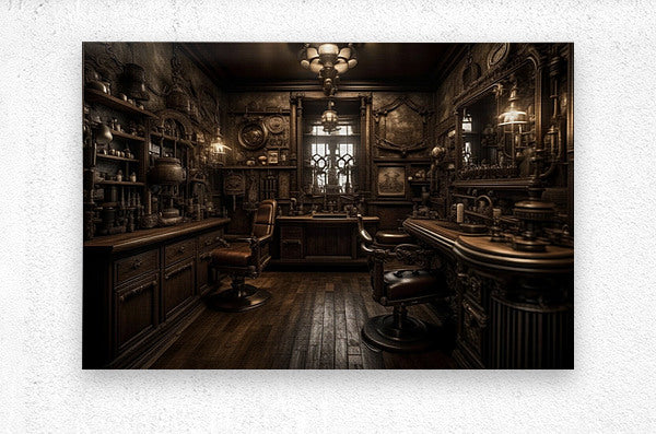  Brushed Metal Print Steampunk Barbershop Wall Art