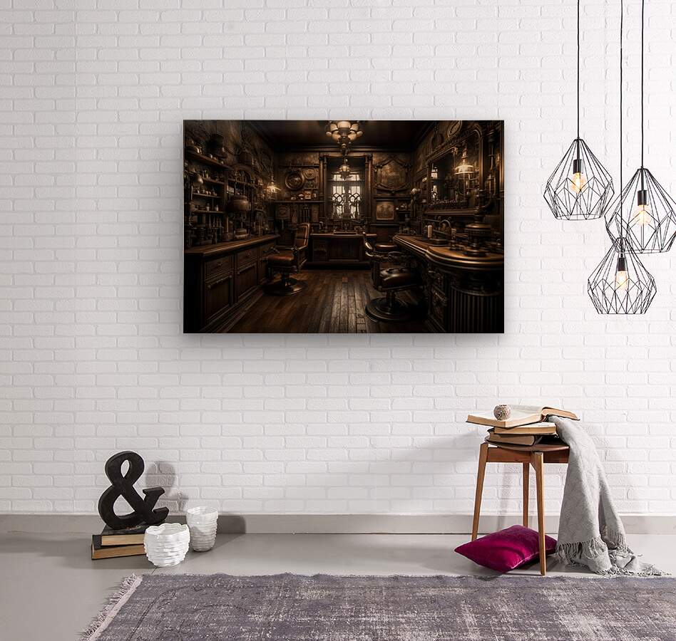 Wood Print Steampunk Barbershop Wall Art